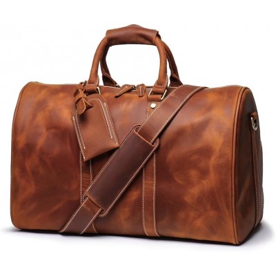 Genuine Leather Men Travel Bag Cowhide Luggage Bags Shoulder Bag Weekend Bag Overnight Gym Sports Carry On Duffel Bag