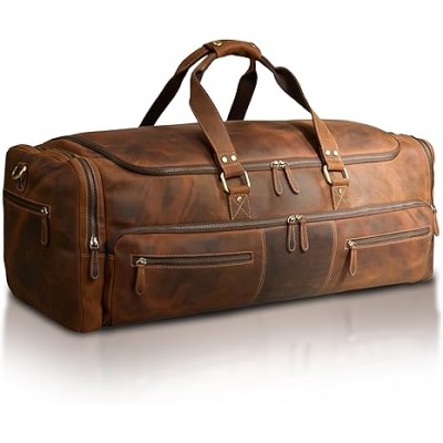 Full Grain Leather Duffel Bag for Men - Overnight Travel Bag, Mens Duffle Bag for Traveling, Weekender Bag, 30 Inch Duffel Bag for Outdoor Travel