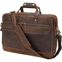 Leather Briefcase for Men 17 Inch Laptop Crossbody Shoulder Messenger Bag Attache Case for Business Travel Work Lawyer