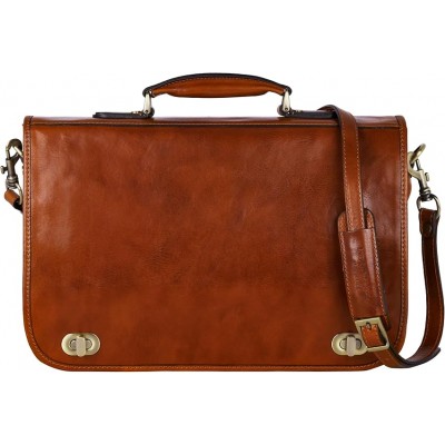 Time Resistance Leather Briefcase for Men - Full Grain Leather Laptop Bag - Messenger Bag