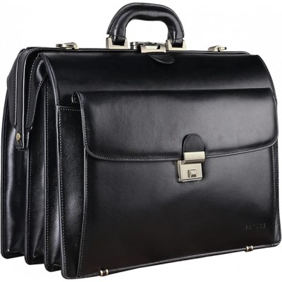 Leather Briefcase for Men with Lock Professional 15.6 Inch Lawyer Briefcase Doctor Bag Attache Case Hard