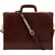 Time Resistance Leather Attache Case - Full Grain Leather Briefcase - Laptop Bag up to 15” - Hard Case with Lock