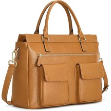 Leather Briefcase for Women, 15 Inches Laptop Bag, Work Tote with Luggage/Shoulder Strap