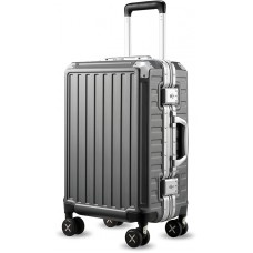 Zipperless Luggage with Spinner Wheels, Polycarbonate Aluminum Hard Shell Suitcase, Carry On 20 Inch, Charcoal Metallic