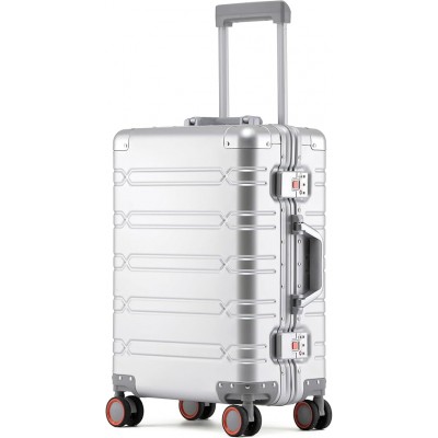 All Aluminum Carry On Luggage 22x14x9 Airline Approved Hard Shell Suitcases with Spinner Wheels Zipperless Luggage 20 inch Carry On Suitcase, Sliver