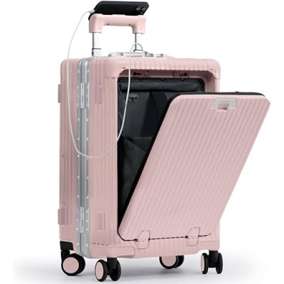Carry On Luggage, Noble Zipperless Aluminum Frame PC Hard Shell Suitcase, 23.5x15.5x10 Airline Approved, 360° Spinner Wheels, TSA Locks, USB Charging Port, Cup & Phone Holder